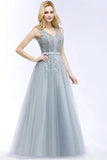 Stylish V-neck Tulle Lace Long Evening Dress in Stock