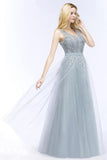 Stylish V-neck Tulle Lace Long Evening Dress in Stock