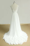 Stylish White Chiffon Lace Wedding Dress | Jewel Sleeveless Bridal Gowns