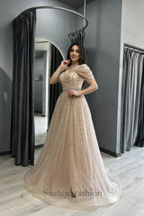Suzhoufashion A Line Formal Dress Off the Shoulder Beaded Prom Evening Gown