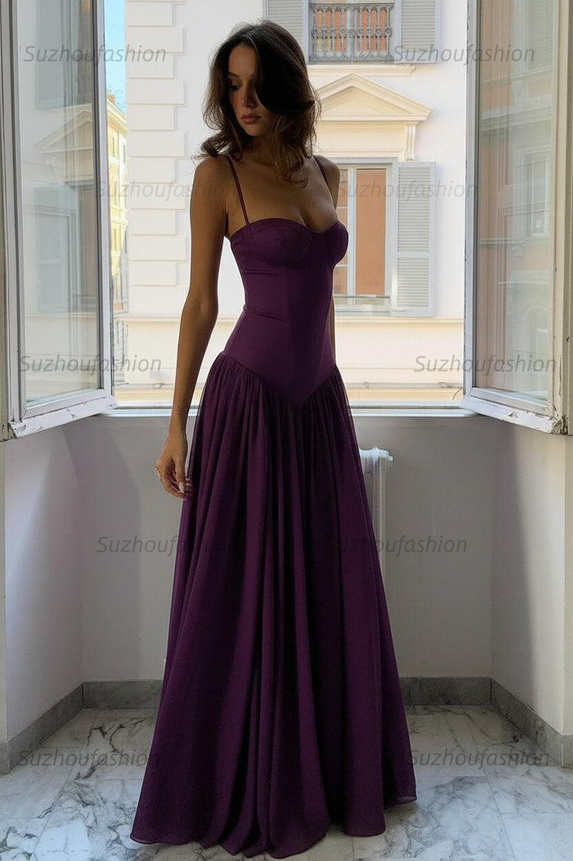 Suzhoufashion A Line Spaghetti Straps Pink Corset Prom Dress With Ruffles Formal Evening Gown