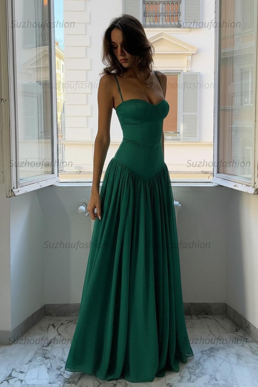 Suzhoufashion A Line Spaghetti Straps Pink Corset Prom Dress With Ruffles Formal Evening Gown