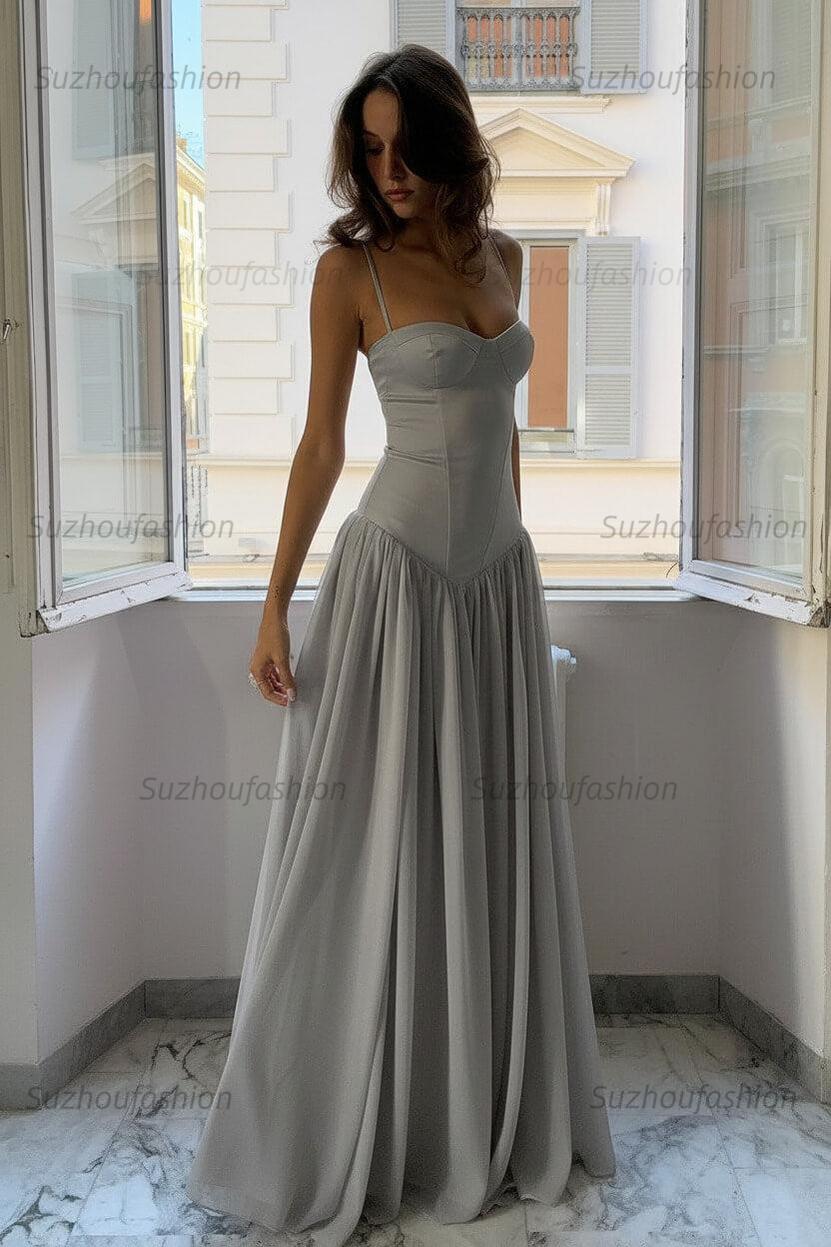 Suzhoufashion A Line Spaghetti Straps Pink Corset Prom Dress With Ruffles Formal Evening Gown