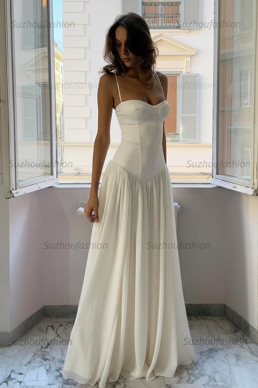 Suzhoufashion A Line Spaghetti Straps Pink Corset Prom Dress With Ruffles Formal Evening Gown