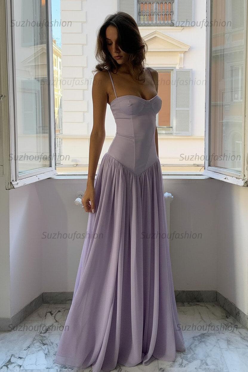 Suzhoufashion A Line Spaghetti Straps Pink Corset Prom Dress With Ruffles Formal Evening Gown