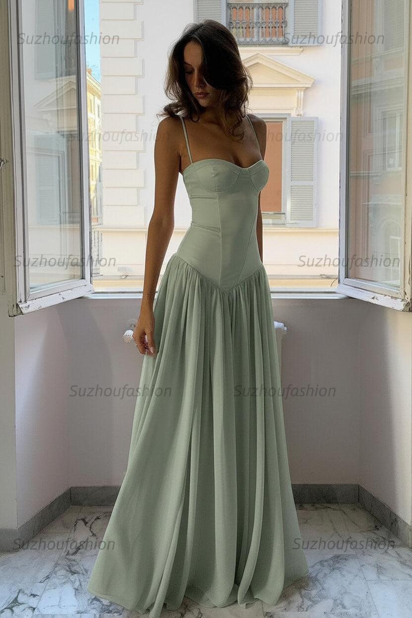 Suzhoufashion A Line Spaghetti Straps Pink Corset Prom Dress With Ruffles Formal Evening Gown