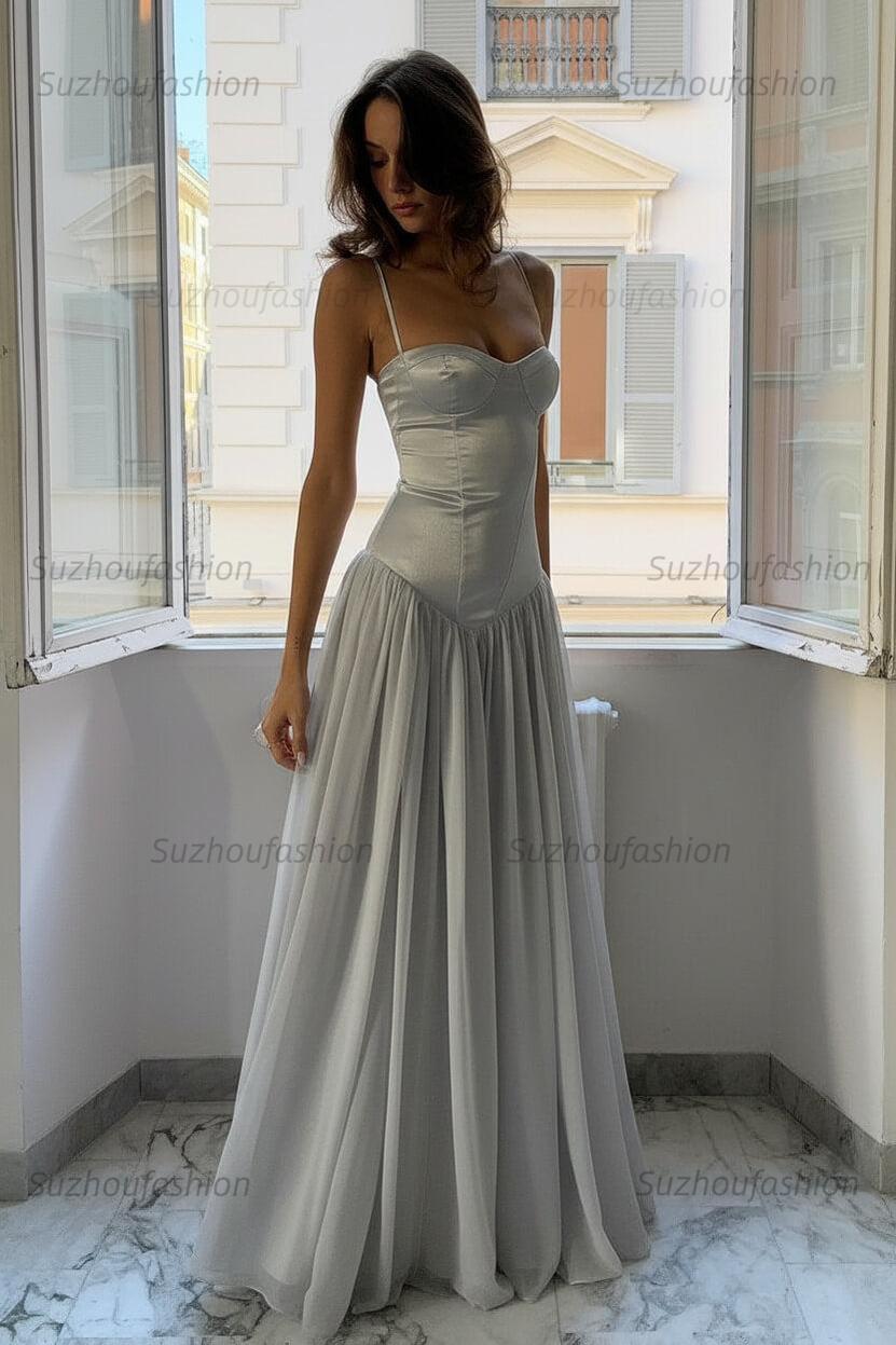 Suzhoufashion A Line Spaghetti Straps Pink Corset Prom Dress With Ruffles Formal Evening Gown