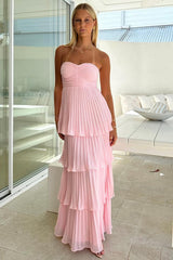 Suzhoufashion A Line Sweetheart Pink Long Prom Dress With Ruffles Formal Evening Gown