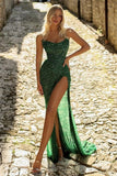 Suzhoufashion Amazing Dark Green Strapless Evening Prom Dresses Sequins Long With Slit Sequins