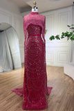 Suzhoufashion Amazing Fuchsia Mermaid Prom Dress Beadings Pearls With Cape