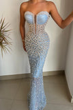 Suzhoufashion Amazing Sky Blue Sweetheart Pearls Prom Dress Mermaid With Beads