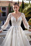 Suzhoufashion Amazing V-Neck Backless Long Sleeves Bridal Gowns With Appliques