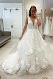 Suzhoufashion Amazing White V-Neck Appliques Sleeveless Bridal Dresses Long On Sale