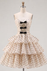 Suzhoufashion Apricot & Black Polka Dot Strapless Keyhole A-Line Short Homecoming Dress