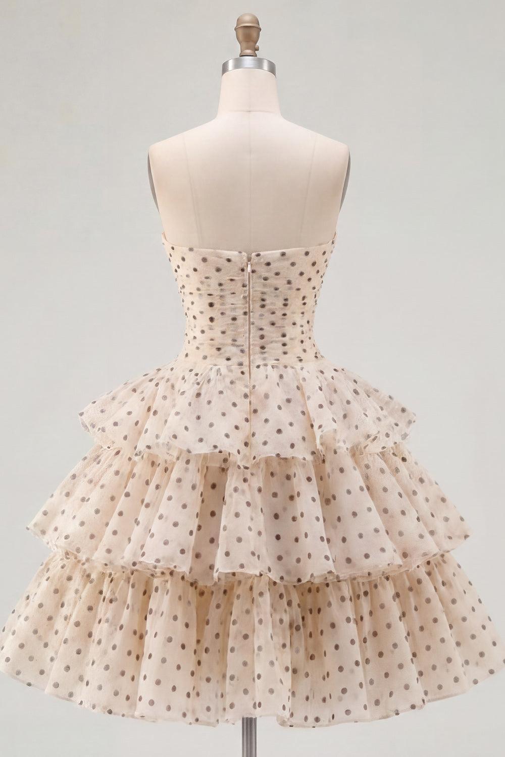 Suzhoufashion Apricot & Black Polka Dot Strapless Keyhole A-Line Short Homecoming Dress