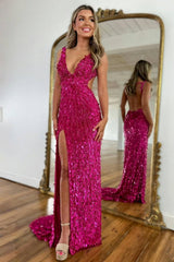 Suzhoufashion Beaded Prom Dress With Deep V Neck Slit And Open Back Formal Evening Gown