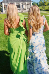 Suzhoufashion Beautiful A Line Sweetheart Blue Printed Long Prom Dress With Ruffles Formal Evening Gown