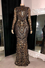 Suzhoufashion Beautiful High Neck Lace Long Sleeves Prom Dress Long Mermaid