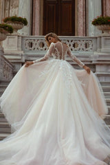 Suzhoufashion Beautiful Lace Long Sleeves Mermaid Wedding Dresses With Detachable Train A-Line V-neck