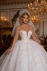 Suzhoufashion Beautiful Sweetheart Sleeveless Ball Gown Wedding Dress With Glitter Off-the-shoulder