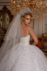 Suzhoufashion Beautiful Sweetheart Sleeveless Ball Gown Wedding Dress With Glitter Off-the-shoulder