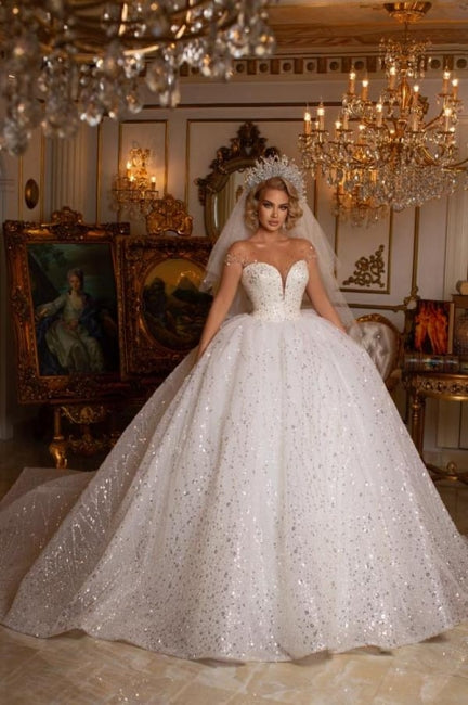 Suzhoufashion Beautiful Sweetheart Sleeveless Ball Gown Wedding Dress With Glitter Off-the-shoulder