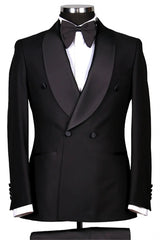 Suzhoufashion Black Double Breasted Close Fitting Wedding Men Suits
