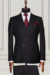 Suzhoufashion Black Double Breasted Peaked Lapel Prom Men Suits