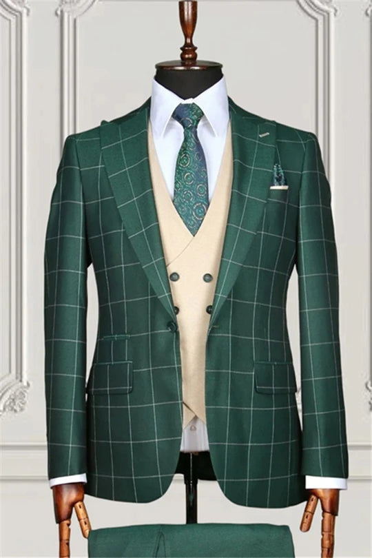 Suzhoufashion Black Plaid Three Pieces Prom Men Suits