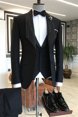 Suzhoufashion Black Shawl Lapel Slim Fit Bespoke Wedding Suits