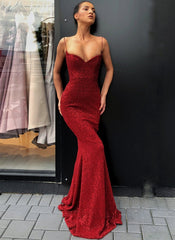 Suzhoufashion Black Sheath Spaghetti-Straps Open Back Sequins Evening Dress