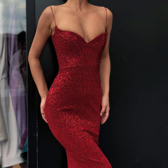 Suzhoufashion Black Sheath Spaghetti-Straps Open Back Sequins Evening Dress