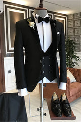 Suzhoufashion Black Three Pieces Peaked Lapel Wedding Men Suits