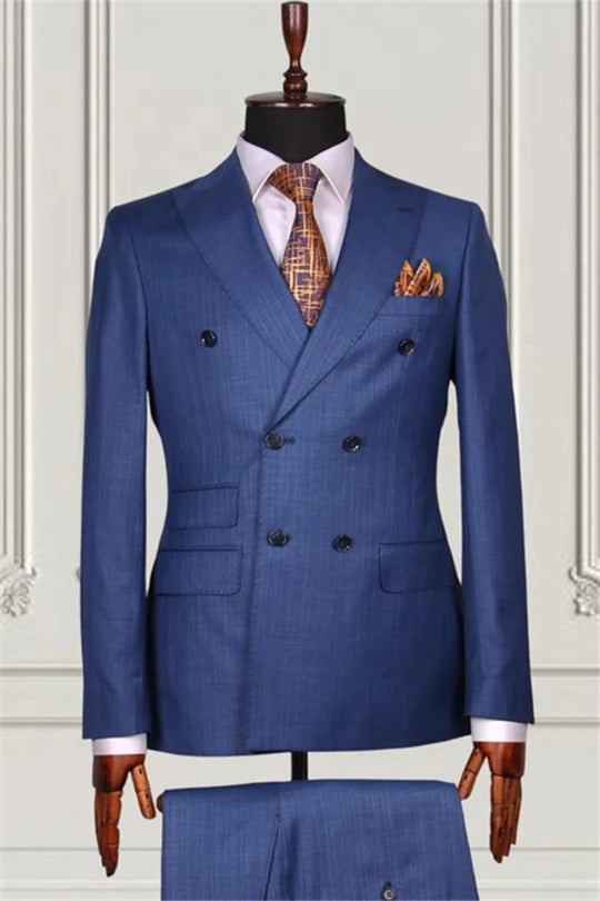 Suzhoufashion Blue Double Breasted Close Fitting Prom Suits For Men