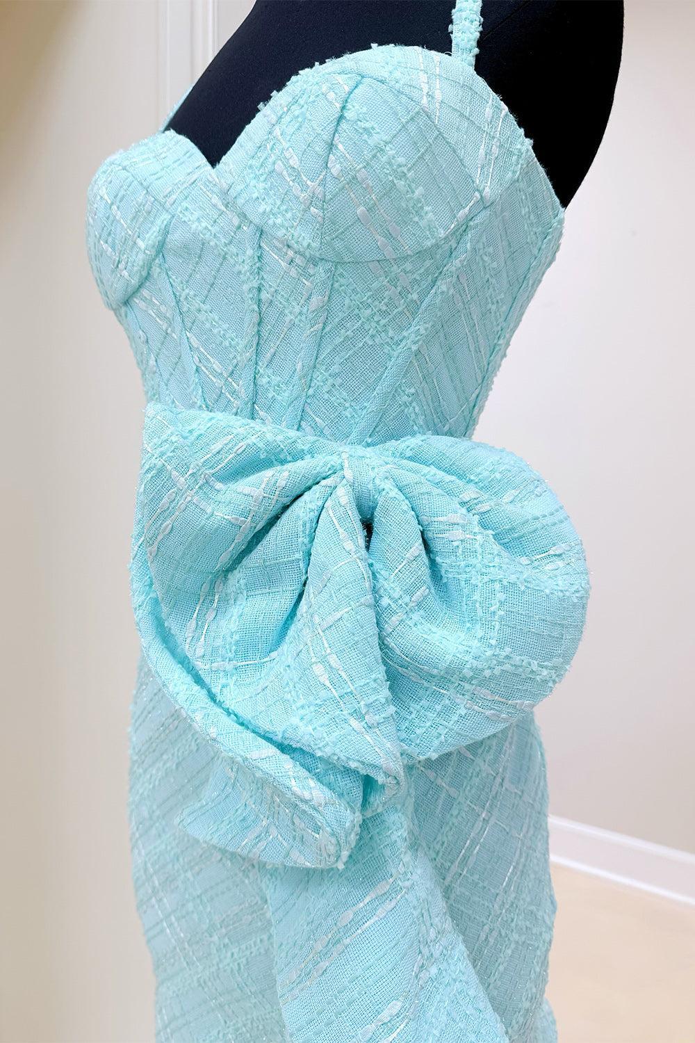 Suzhoufashion Blue Ruffled Corset Spaghetti Strap Tight Short Homecoming Dress