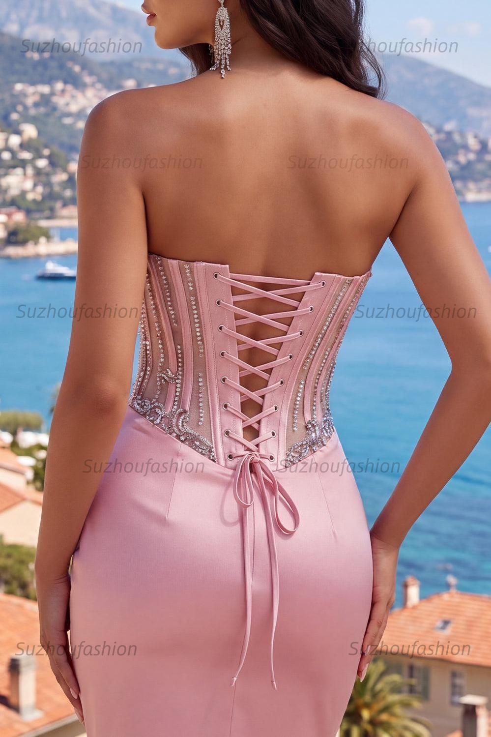 Suzhoufashion Blush Basque Waist Beaded Ruched Corset Tight Short Homecoming Dress