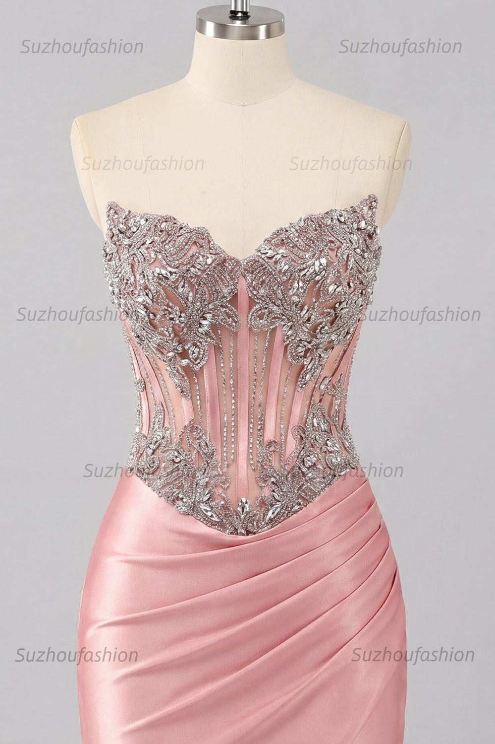 Suzhoufashion Blush Basque Waist Beaded Ruched Corset Tight Short Homecoming Dress