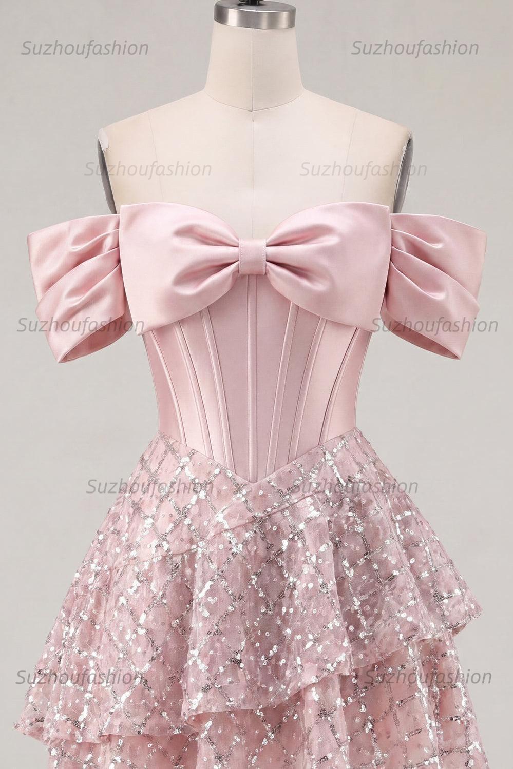 Suzhoufashion Blush Beaded Corset A-Line Short Homecoming Dress with Ruffles