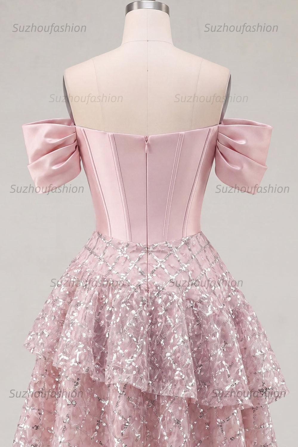 Suzhoufashion Blush Beaded Corset A-Line Short Homecoming Dress with Ruffles