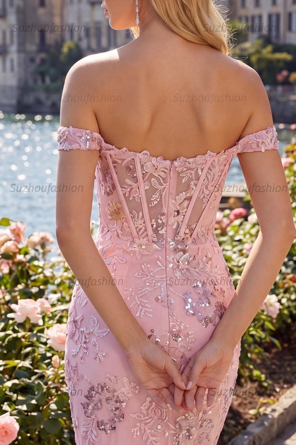 Suzhoufashion Blush Floral Beaded Corset Tight Short Homecoming Dress