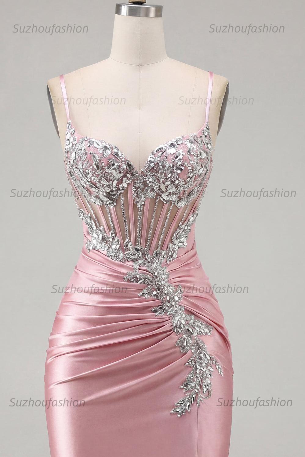 Suzhoufashion Blush Spaghetti Straps Beaded Tight Corset Short Homecoming Dress