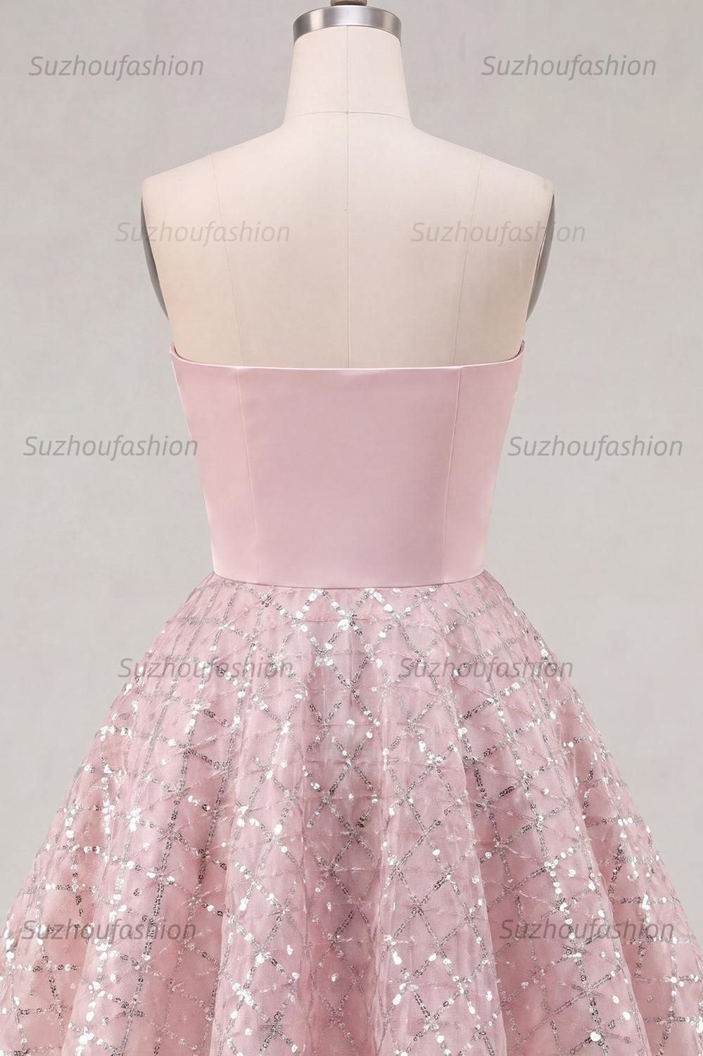 Suzhoufashion Blush Strapless Beaded Ruched A-Line Short Homecoming Dress