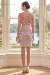 Suzhoufashion Blush Strapless Sequin Corset Short Homecoming Dress with 3D Flowers