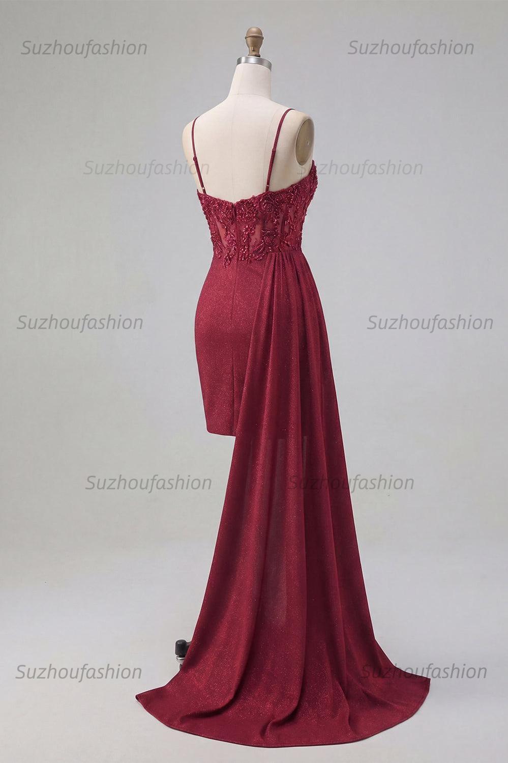 Suzhoufashion Burgundy Beaded Ruched Tight Short Homecoming Dress with Side Cape