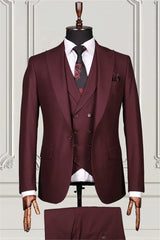 Suzhoufashion Burgundy Striped Double Breasted Bespoke Men Suits