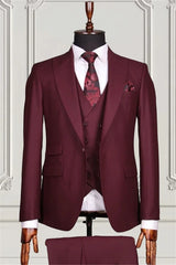 Suzhoufashion Burgundy Three Pieces Slim Fit Bespoke Business Men Suits