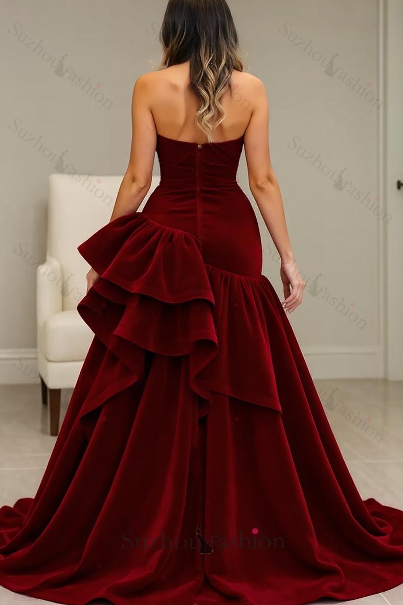 burgundy high neck velvet dress Burgundy High Neck Flared Sleeve Velvet Dress