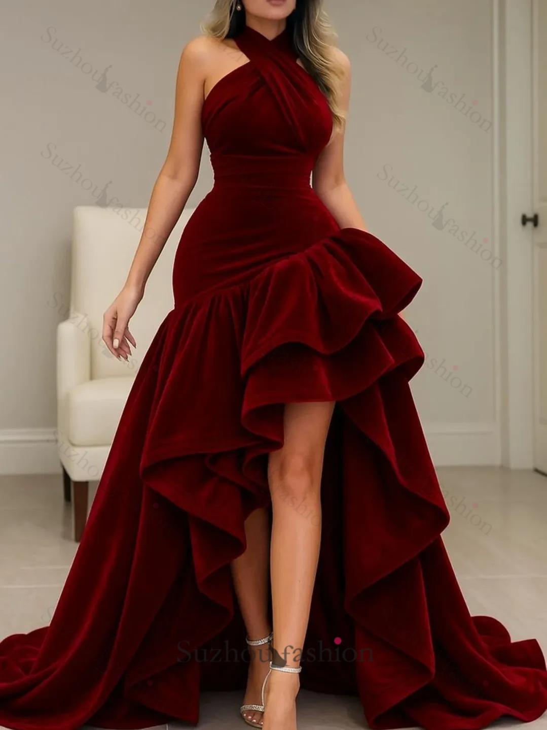 burgundy high low formal dress V Neck Burgundy High Low Lace Prom Dresses, Wine Red High Low Lace For jbydress