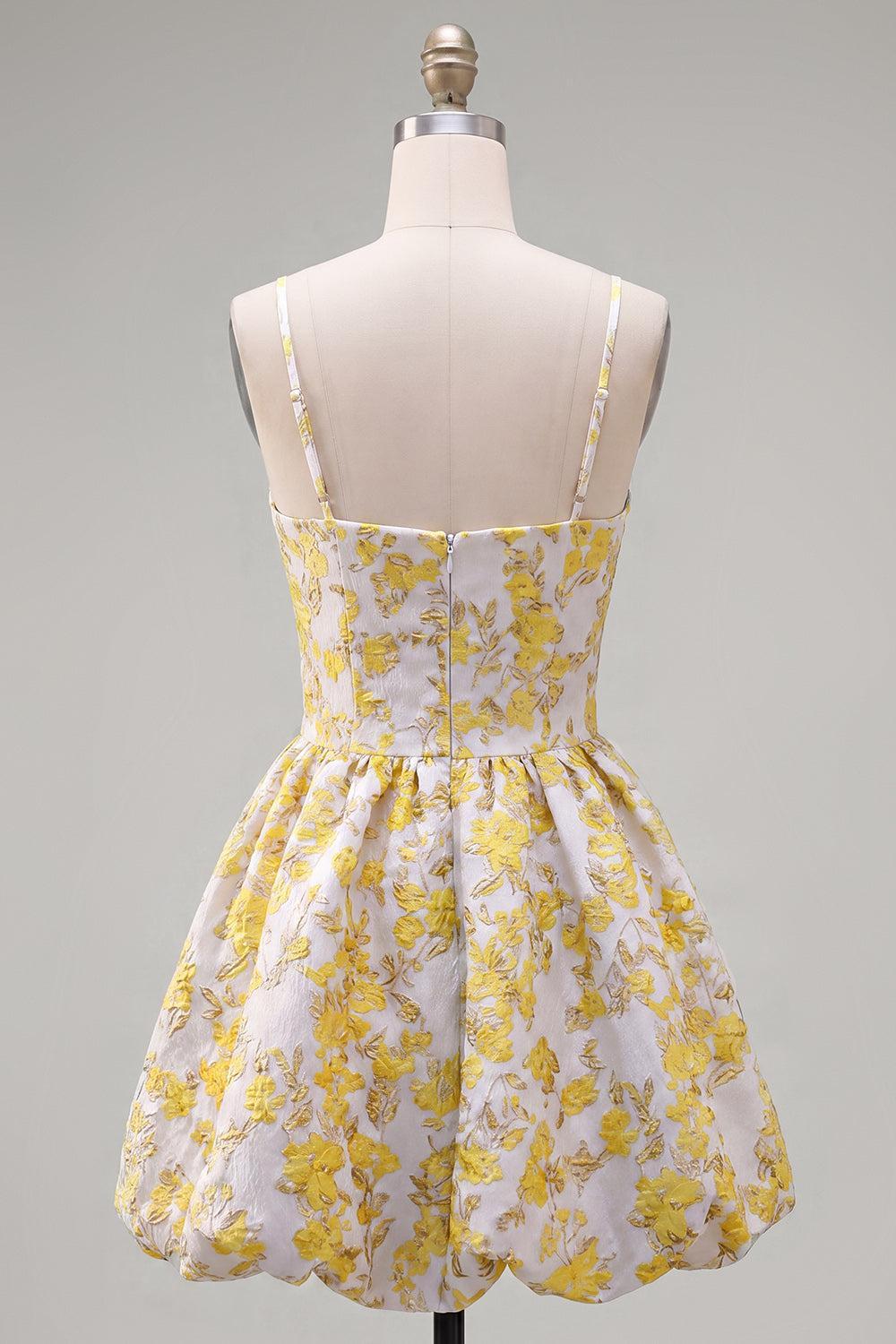 Suzhoufashion Butter Yellow Floral Keyhole A-Line Short Homecoming Dress with 3D Flower