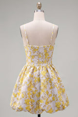 Suzhoufashion Butter Yellow Floral Keyhole A-Line Short Homecoming Dress with 3D Flower